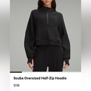 Lululemon oversized scuba half zip in size xs/s